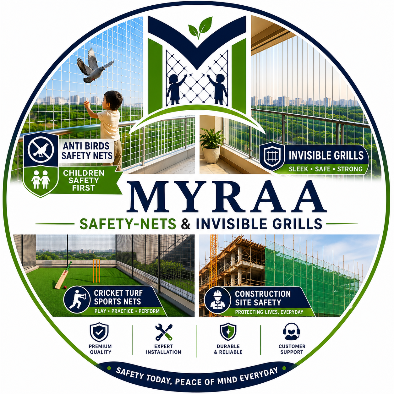 Myraa Safety Nets & Invisible Grills logo
